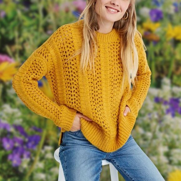 Madewell Windemere Pointelle Pullover Sweater. Alpaca wool blend yellow golden - Picture 1 of 16